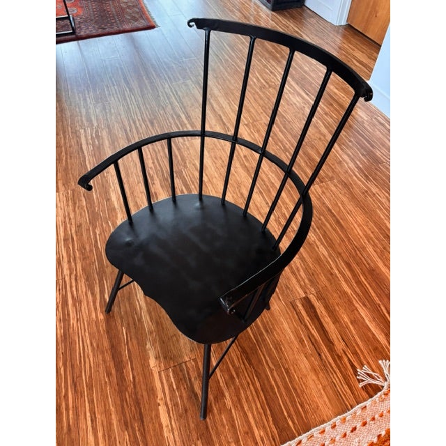 Modern Vintage Wallin Forge Windsor Style Iron Dining Chairs For Sale - Image 3 of 17