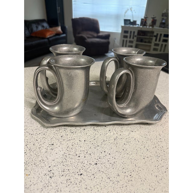 Wilton 4 12 Oz. Pewter French Horn Noggin Beer Stein Mugs With Tray Very rare cool 100% solid pewter set. The set will...