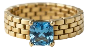 Watch Band Shaped Ring With Topaz for Men, Silver, Gold, Size 10