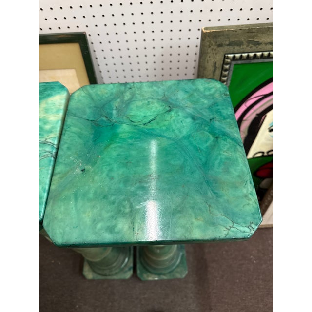 Green Verde Neoclassical Green Marble Pedestal Tables Stands a Pair For Sale - Image 8 of 10