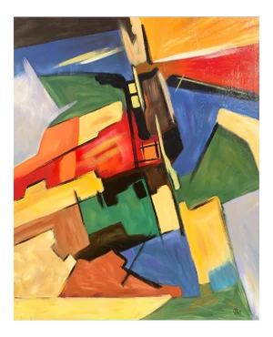 'Large Constructivist Abstract in Saffron and Blue'