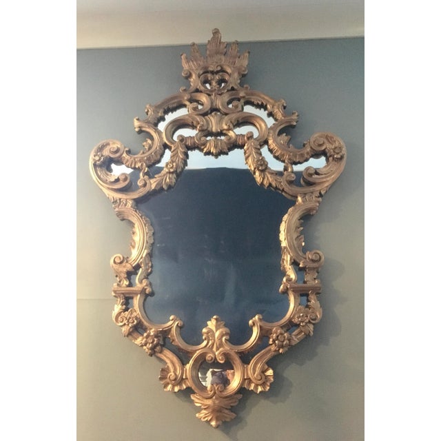 Gold The 1950s Rococo Large Italian Gilt Wood Carved Mirror For Sale - Image 8 of 8
