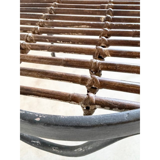 Round Breccia Botticelli Marble Top on Iron Frame Table Inset With Woven Wicker For Sale - Image 15 of 16