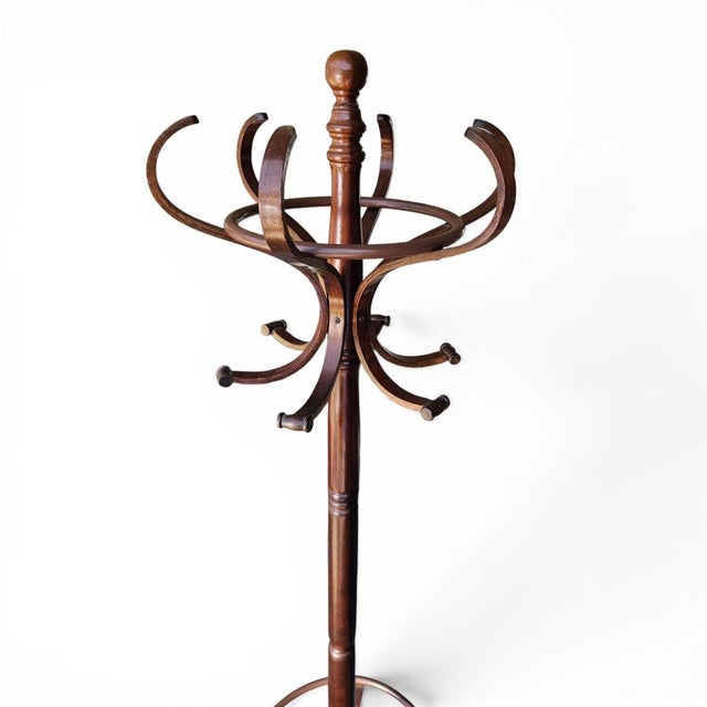 Thonet Vintage Bentwood Coat & Hat Rack, Hall Tree Thonet Style With Umbrella Ring For Sale - Image 4 of 13