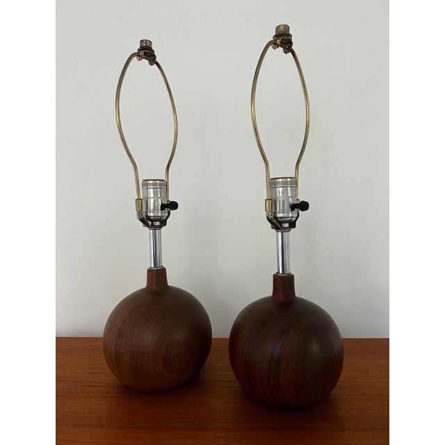 1960s Wood Orb Base Table Lamps - a Pair For Sale - Image 9 of 9