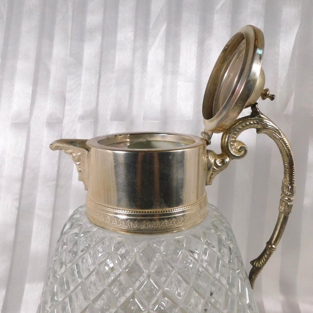 1940s 1940s Edward Latham Large Cut Crystal Carafe Jug Bottle Decanter With Silver Top For Sale - Image 5 of 11