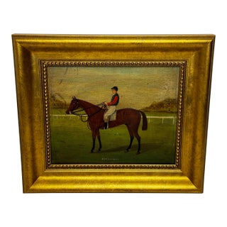 English Oil Painting of Racehorse Persimmon With Jockey Jack Watts, Royal Thoroughbred Portrait Circa 1898 in the Manner of John Frederick Herring Sr. For Sale