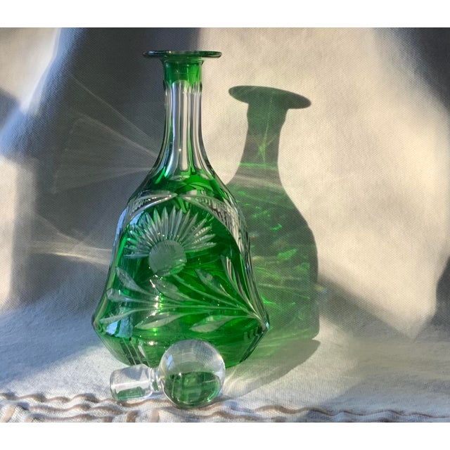 Mid 19th Century Large Antique German Emerald Green Cut-to-Clear Crystal Decanter For Sale - Image 13 of 18