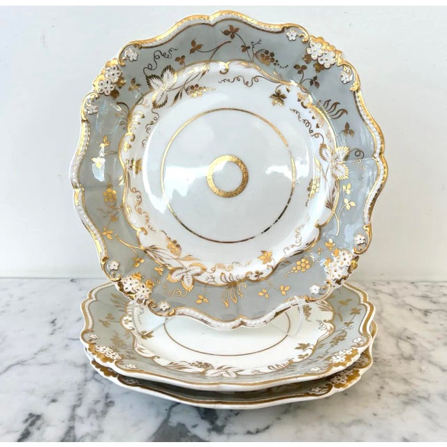 Gray Porcelain Dinner Plates w/22 Karat Gold Trim - Stamped