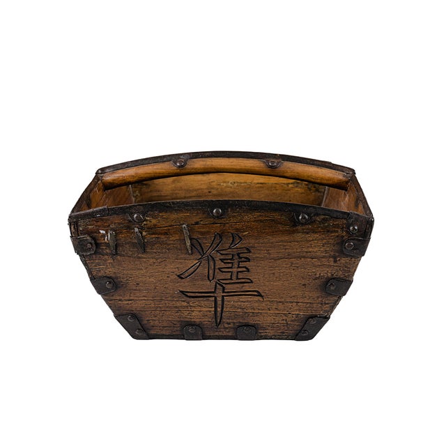 Mid 19th Century Vintage Antique Chinese Wooden Grain Bucket For Sale - Image 5 of 11