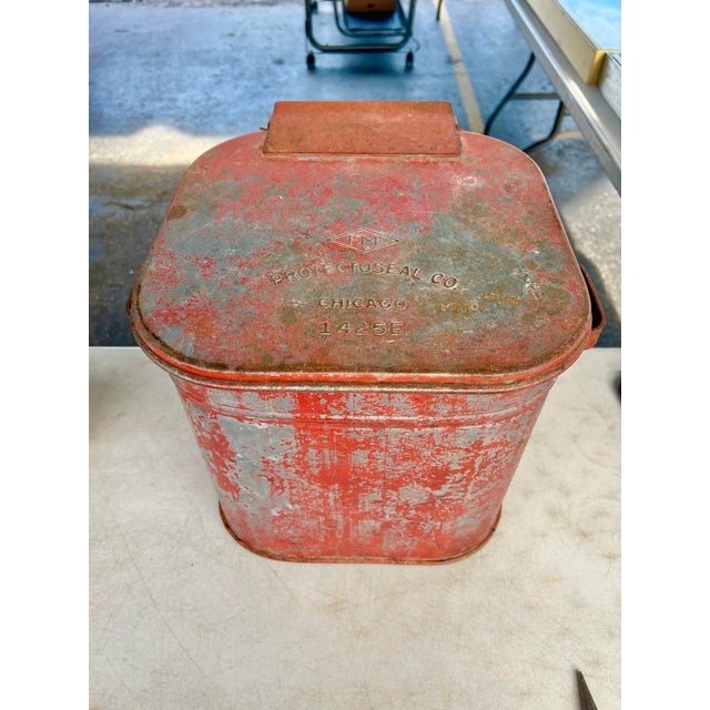 Mid 20th Century Vintage Red Industrial Waste Basket-Garage Oil Rags For Sale - Image 5 of 7