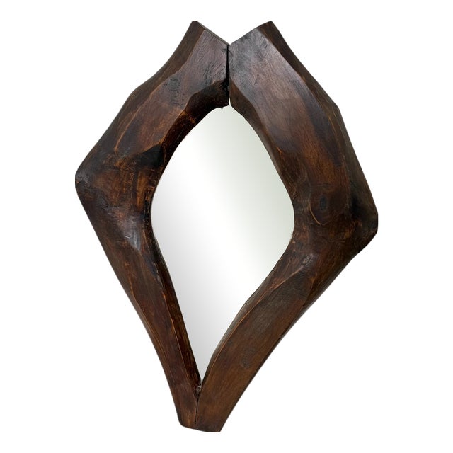 Brutalist Wooden Mirror, 1900s For Sale