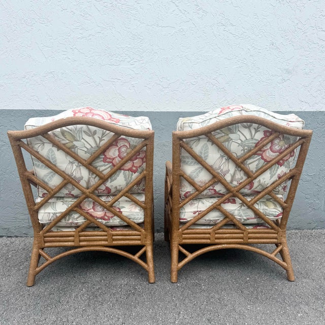 Boho Chic Boho Chic Rattan Chippendale Style Lounge Chairs by David Francis - A Pair For Sale - Image 3 of 10