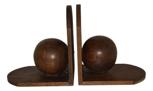 Art Deco Bookends with Oak Angles and Brown Maple Balls, 1930s, Set of 2