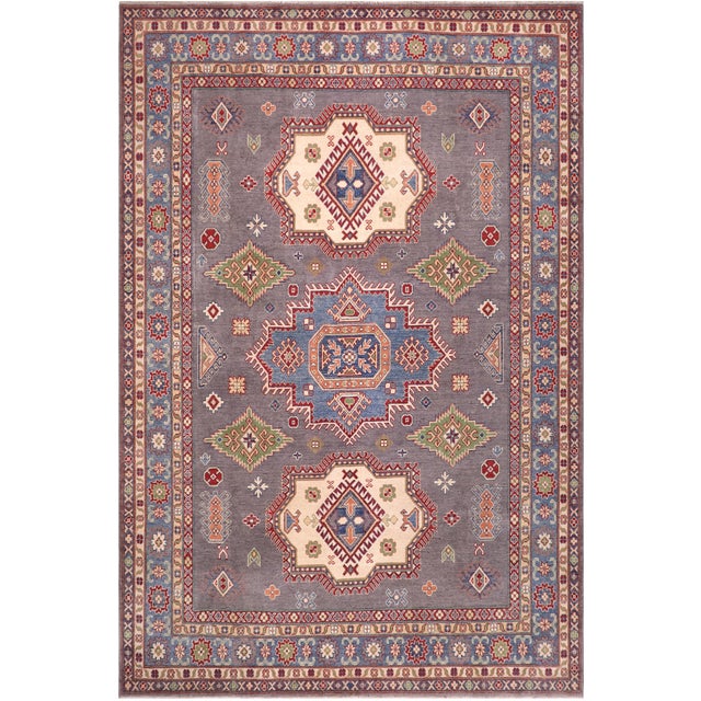 Bohemian Kazak Gray/Blue Wool Rug - 8'3''x9'9'' For Sale - Image 9 of 10