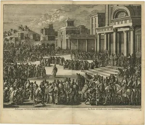 J. Luyken, Bible Scene: The Queen of Sheba Visits Solomon, 1743, Print