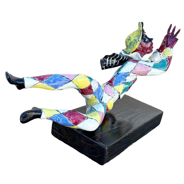 1950s MCM Italian Multicolored Ceramic Harlequin Figure by Otello Rosa for San Polo For Sale - Image 5 of 10