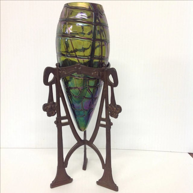 Czechoslovakia Loetz Glass Insert in a Jugendstil Metal Holder For Sale - Image 4 of 6