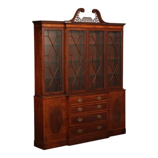 Baker Furniture Georgian Style Mahogany Breakfront Bookcase For Sale