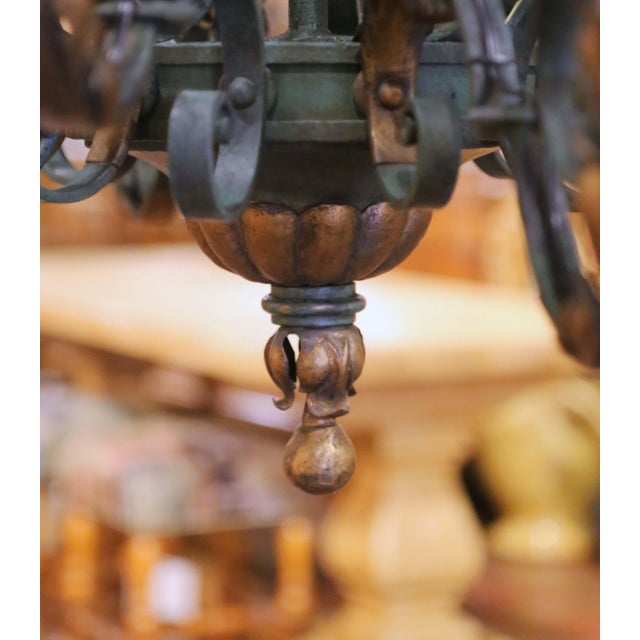 Verdigris Early 20th Century French Louis XV Verdigris and Gilt 12-Light Iron Chandelier For Sale - Image 8 of 11