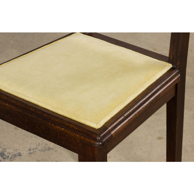 1930s French Art Deco Oak Dining Chairs in Light Yellow Velvet – Set of 8 For Sale - Image 13 of 18