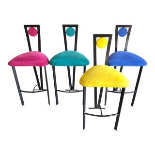 1990s Post Modern Italian Memphis Milano Minimalist Style Bar Stools- Set of 4 For Sale