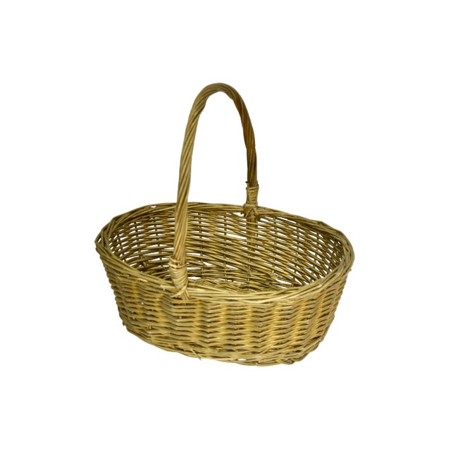1970s Gold Oval Wicker 12” Basket For Sale - Image 5 of 5