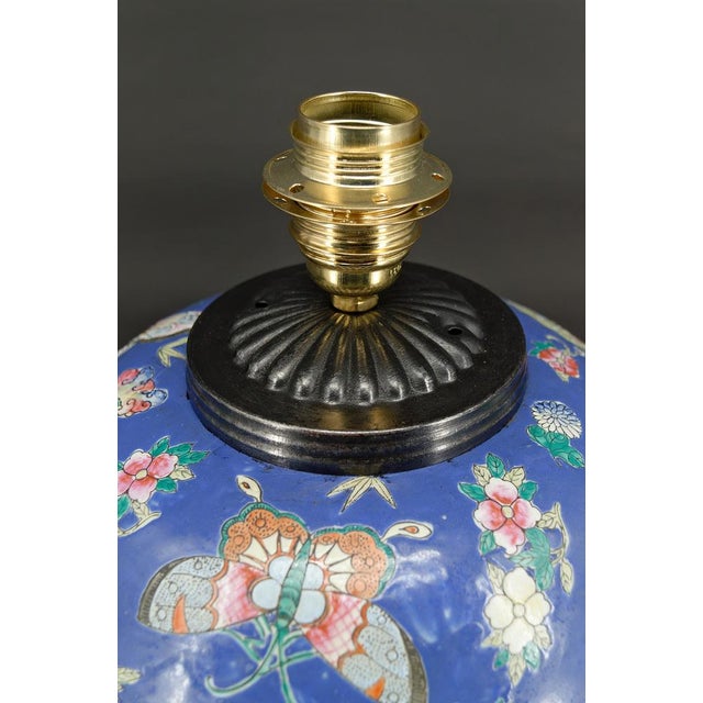 Antique Chinese Blue Ceramic Lamp with Butterflies, 1865 For Sale - Image 6 of 18
