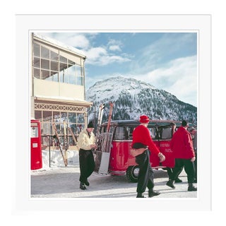Toni Frissell 'Klosters Ski Bus' Archival Pigment Print Framed in White For Sale