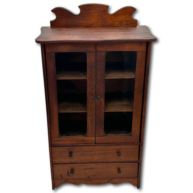 Unusual Early 1900s Antique American Miniature Size Wood & Glass Front "Salesmans Sample" Kitchen Hutch - 23 Inches Tall For Sale In Boston - Image 6 of 18