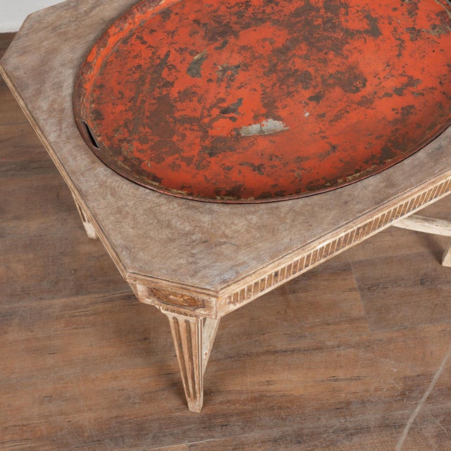 Late 19th Century Gustavian Style Gray Painted Tray Top Side Table For Sale - Image 6 of 14
