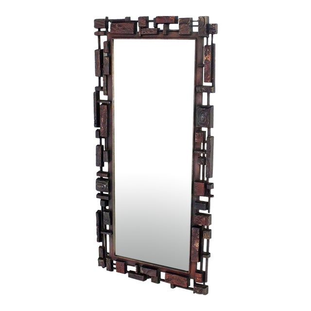 Rectangle Mid Century Modern Cityscape Brutalist Style Frame Wall Mirror For Sale