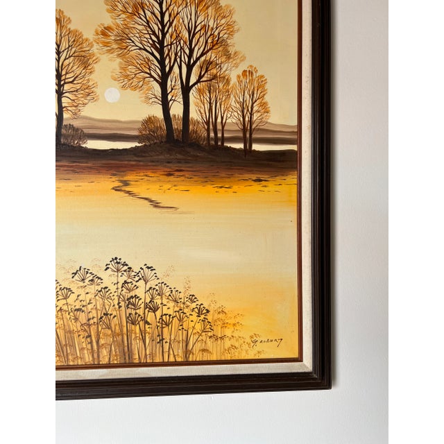 1980's Vintage G. Robery Impressionist Sunset Landscape Oil Painting, Framed For Sale - Image 9 of 12