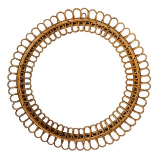 Mid-Century Bamboo and Rattan Round Wall Mirror in the style of Franco Albini, Italy, 1960s For Sale