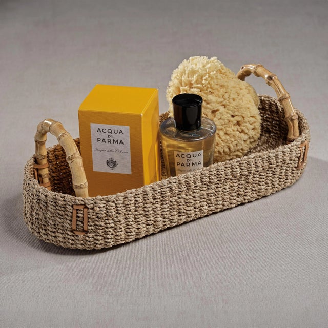 Contemporary Timor Multipurpose Abaca Tray with Bamboo Handles, Small For Sale - Image 3 of 3