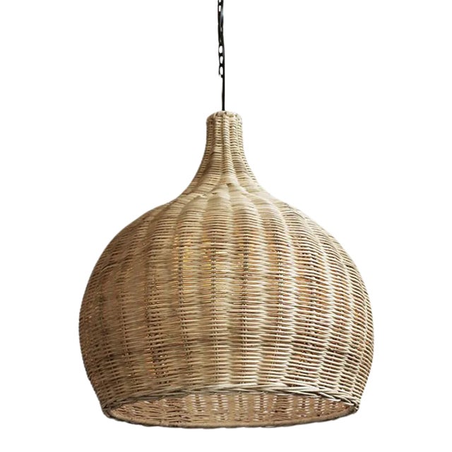 Contemporary Raw Wicker Bell Pendant Light Small For Sale