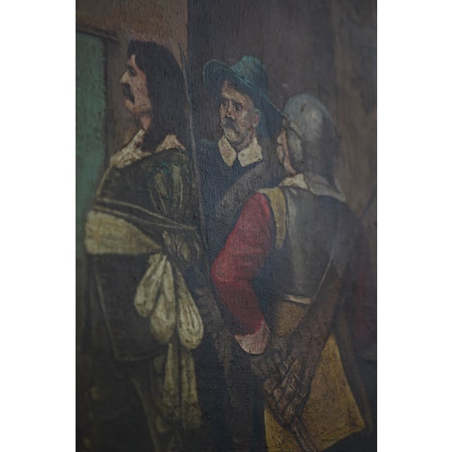 1900 - 1909 J. Cotton Oil on Canvas Painting of Noblemen by Fireplace - Signed For Sale - Image 5 of 11