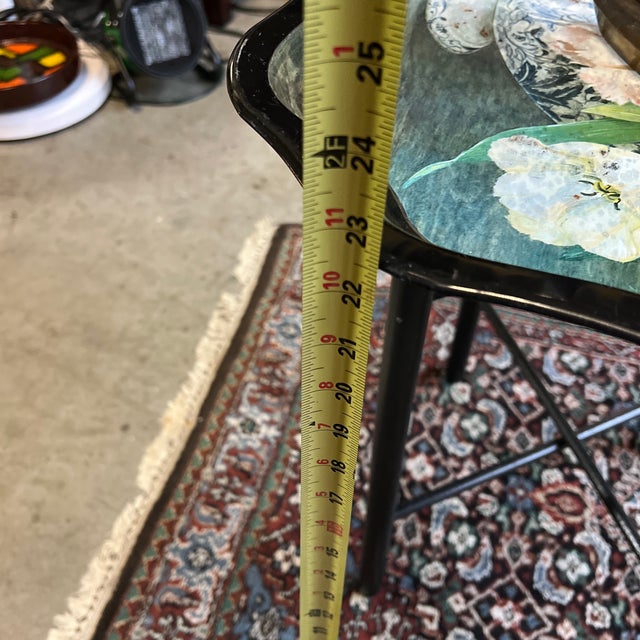 1980s Floral Black Tray With Stand, Made in England For Sale - Image 9 of 11