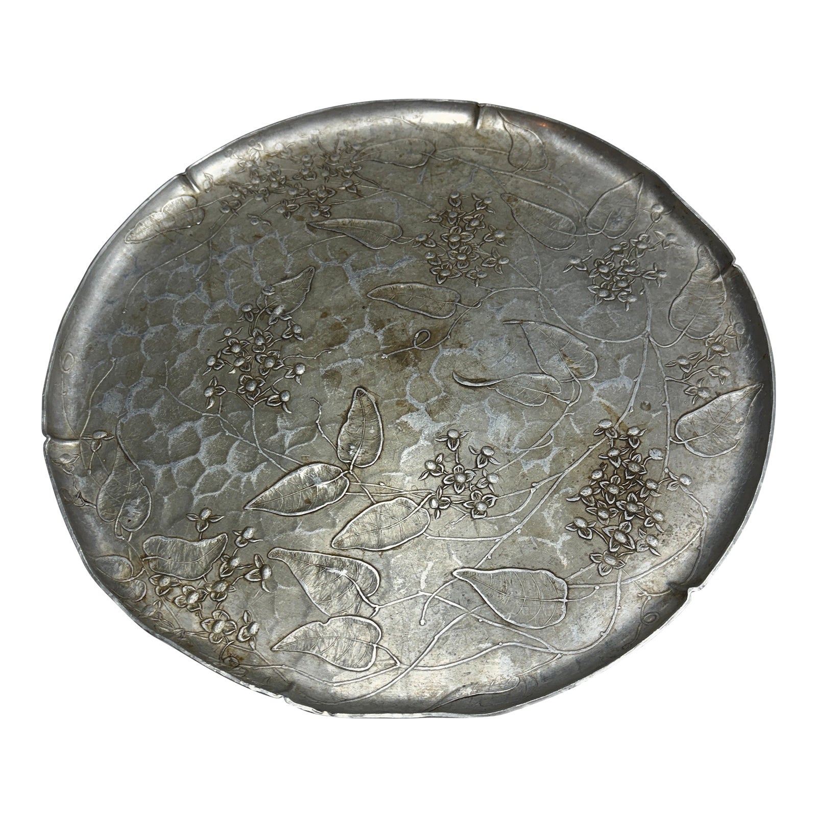 r*a様 クアラントット　quarant'otto Paper Moon 皿 1950s Wendell August Forge Round Hammered Aluminum Tray Floral