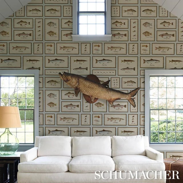 Schumacher Jamie's Trophies Sisal Wallpaper In Sky For Sale In New York - Image 6 of 6