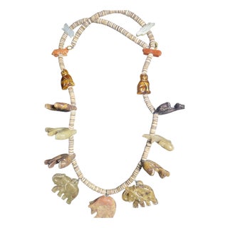 Mid 20th Century Magnificent Carved Stone Navajo Animal Fetish Style Necklace For Sale