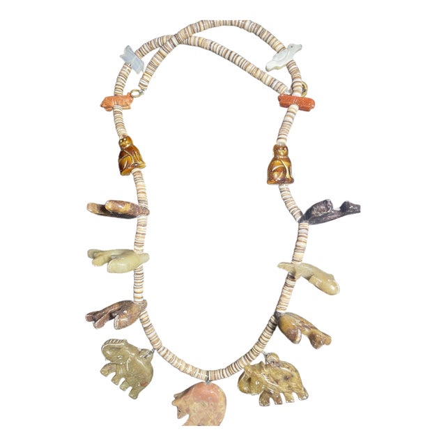 Mid 20th Century Magnificent Carved Stone Navajo Animal Fetish Style Necklace For Sale