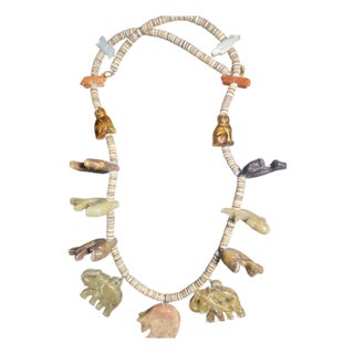 Navajo Magnificent Carved Stone Animal Fetish Style Necklace For Sale