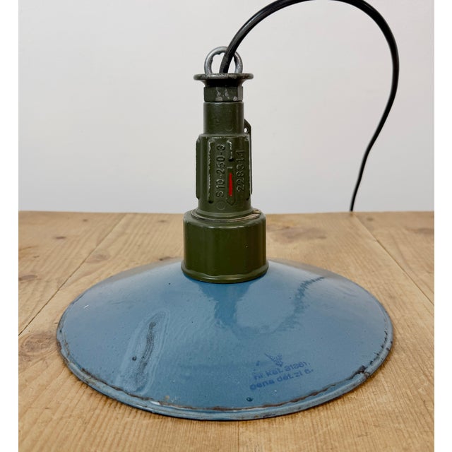 Industrial Blue Enamel Military Pendant Lamp with Cast Aluminium Top, 1960s For Sale - Image 15 of 18