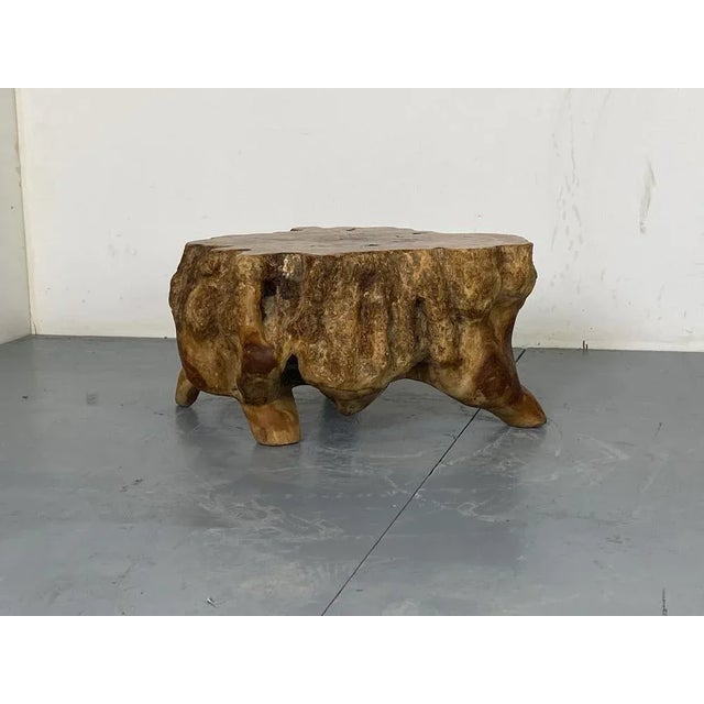 Black Rustic Wabi Sabi Walnut Tree Trunk Side Table, 1960s For Sale - Image 8 of 8