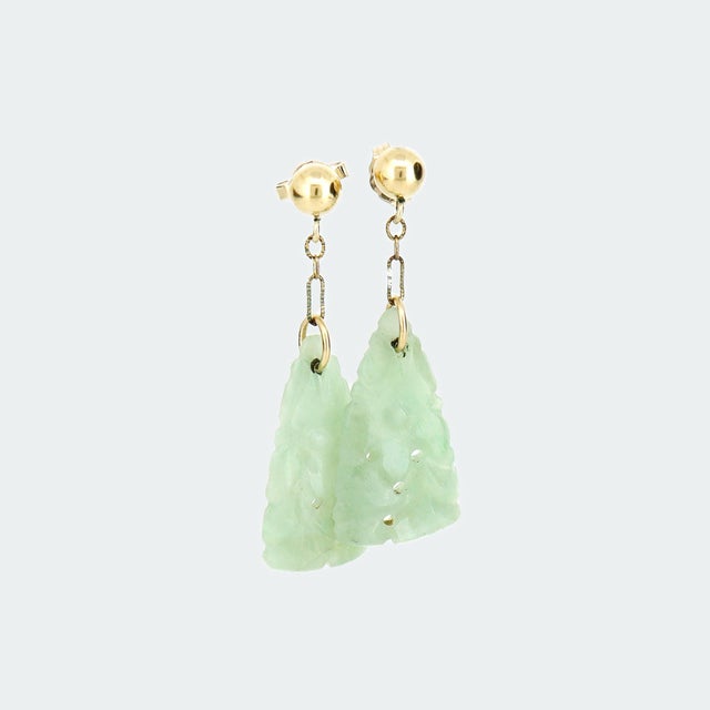 Metal Vintage Chinese 14k Gold & Carved Jadeite Dangle/Drop Earrings For Sale - Image 7 of 14