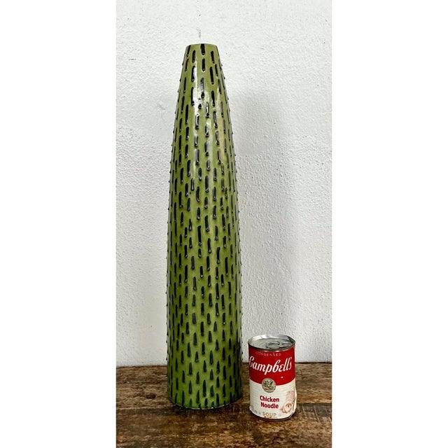 Ceramic Vintage Green Textured Ceramic Vase For Sale - Image 7 of 12
