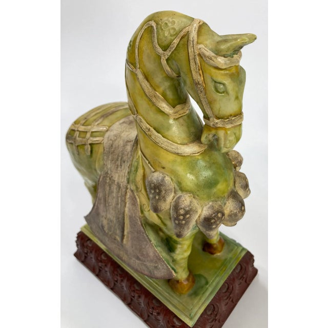 Plastic Vintage Chinoiserie Style Decorative Imperial Tang Dynasty Horses, Pair For Sale - Image 7 of 8