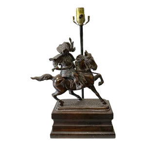 Frederick Cooper Bronze Chinese Warrior & Horse Table Lamp
