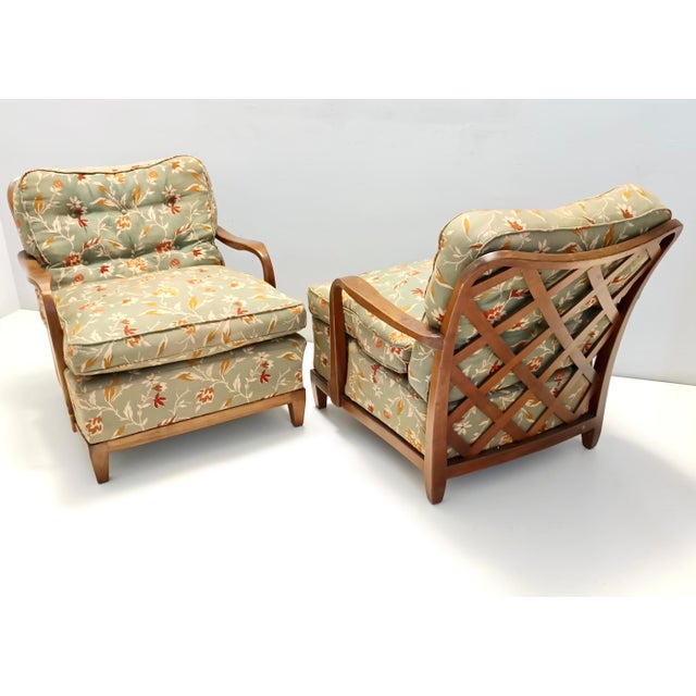 Olive Green Armchairs with Walnut Frames attributed to Paolo Buffa, Italy, 1940s, Set of 2 For Sale - Image 15 of 15
